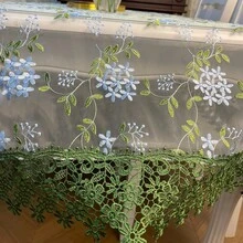 HXARTMIS 1件鄉村風藍色/粉色花卉蕾絲桌布，綠色刺繡飾邊，浪漫鄉村居家布料，適用於廚房、客廳、婚禮裝飾 - 藍色 - 查看 6