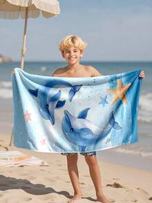 1 pieza Toalla de playa para niños con estampado de delfín, manta de playa extra grande de microfibra súper suave, toalla de baño súper absorbente, adecuada para viajes, piscina, buceo, surf, yoga, camping, disponible en varios tamaños, accesorios de playa - Multicolor - Ver 2