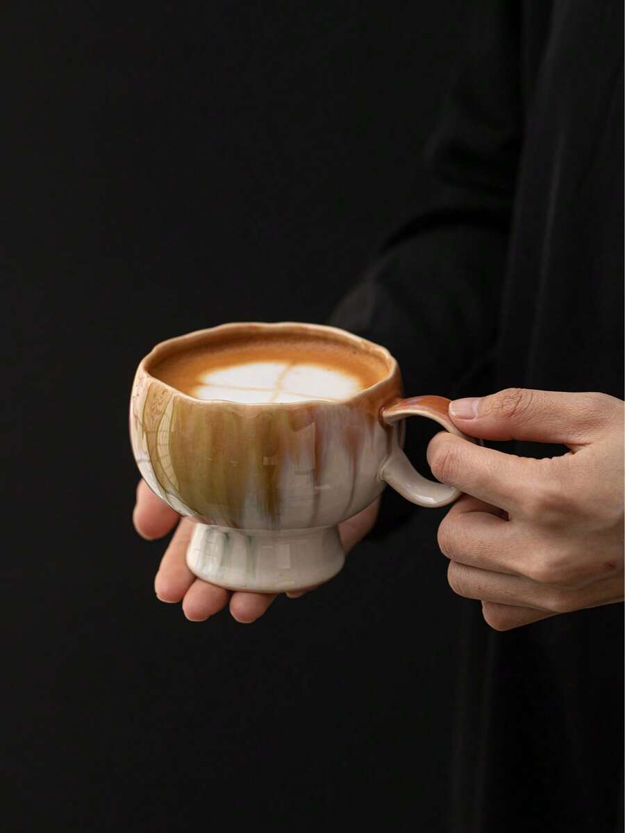 1个复古不对称陶瓷咖啡杯,中东咖啡杯,日式茶杯,ins风水杯,早餐杯,美式咖啡杯,意式浓缩咖啡杯,适合居家和办公使用,斋月、宰牲节礼物,易于清洗,节日礼物,情侣杯套装 - 彩色 - 查看 1