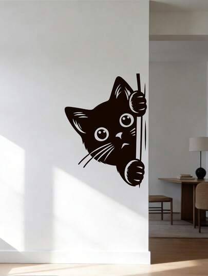 1 miếng dán tường hình mèo con hoạt hình dễ thương để trang trí nhà cửa, tự dính và có thể tháo rời.