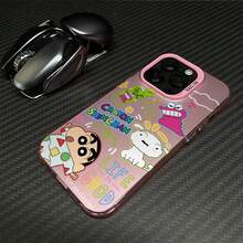 Funda de teléfono con decoración moldeada de Crayon Shin-Chan "La vida es buena" de MINISO para iPhone 17/17 Pro/17 Pro Max/17 Air/16/15/14/13/12/11/X Series, resistente a arañazos y decoloración, para la novia - Negro - Ver 8