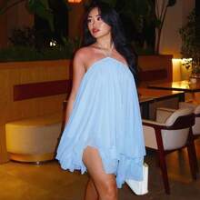 Ethereal White & Blush Flowy Camisole Midi With Daring Bare Back & Plunging Tie-Front Neckline, Soft Sheer Panels For Relaxed Days, Nature Escapes & Minimalist Sensual Charm Vestidos De Fiesta De Noche Party Dresses For Women - 粉色 - 查看 9