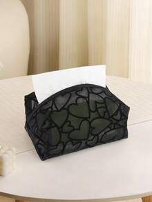 1/3pcs Mesh Heart Tissue Box, Ins Style Home Living Room Tea Table Tissue Holder, Bedroom Bedside Dust-Proof Storage Box, Luxury Car Dining Table Creative Tissue Case, Black White Beige - Multicolor - View 6