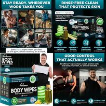 Travel Body Wipes For Men - 20 XL Shower Wipes For Adults Bathing No Rinse - Individually Wrapped 10"X10" Disposable Washcloths Face Towels Gym Mens Deodorant Sheets Camping Essentials And Must Haves - Tươi ngon tối đa - Xem 1
