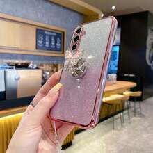 （蝴蝶指环支架+手链）适用于 17 Pro Max手机壳，奢华保护套，带防尘孔，加厚设计，也适用于三星Galaxy S24 Ultra/S24 Plus/S24/S23 Ultra/S23 Plus/S23/S22 Ultra/S22 Plus/S22/S21 Ultra/S21 Plus/S21 FE/S23 FE/S20 Ultra/S20 Plus/S20 FE高端保护壳，以及OPPO A5x/C1 2 3 4 5 6 7 8 9/987654321 - 粉色 - 查看 2