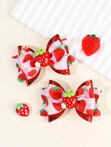 2 Stücke rote, rosa, grüne Erdbeere, Kirsche Haarbögen, Muttertags Haarspangen, glitzernde Frucht-Blumen Haarspangen, Schwalbenschwanz Haarklammern, süße Y2K Haaraccessoires als Geschenk für Mädchen, Sommerurlaub, Alltag - Verschiedenfarbig - Übersicht 2