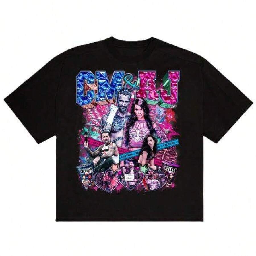 Punk X T-shirt - WWE pirat-T-shirt, perfekt WWE-par, unis-ex vintage retro, moderiktig bomull, helfärgade, fullstorlekar, för män, för kvinnor, sommarset, semesterset för kvinnor, festivalset för kvinnor, bröllopsklänning för kvinnor, sommarset för kvinnor, sommarpaljettset för kvinnor, festivalset för kvinnor, sommarpaljettset för kvinnor, festivalset för kvinnor, vit T-shirt, sommarkläder, sommar-T-shirts för barn - Svart - Visa 1