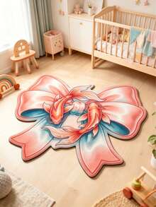 1pc Pink Bow Plush Floor Mat, Baby Room Decor Rug, Decorative Mat, Children's Play Mat, Decorative Carpet, Bedroom Decor, Small Rug, Carpet, Home Decor, Outdoor Rug, Washable Carpet - Multicolor - View 2