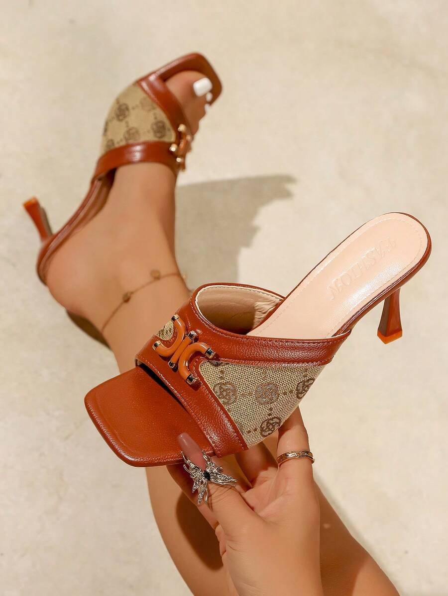 Giày sandal cao gót mũi nhọn thoải mái, phong cách retro, thời trang nữ mùa hè 2026. - màu nâu - Xem 1