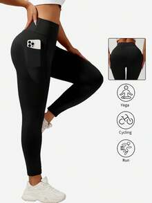1 chiếc quần lửng yoga, quần thường ngày có túi bên hông, thích hợp cho mùa xuân, hè, thu và đông. - màu đen - Xem 2