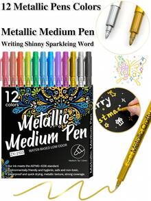 12/24 pezzi Pennarelli acrilici metallici per punte, penne metalliche per firme, adatte per ceramica, vetro, plastica, essenziali per scuola e ufficio, ideali per il pesce d'aprile, regali di Pasqua, forniture scolastiche, ritorno a scuola - Marcatori metallici - Visualizzare 1