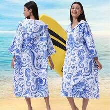 Unisex Quick-Dry Zipper Sleeve Surfing Poncho Changing Robe Hoodie, Ultra-Fine Fiber Beach Diving Wetsuit Top Surfing Swimming Bathrobe - One Size - Multicolor - View 18