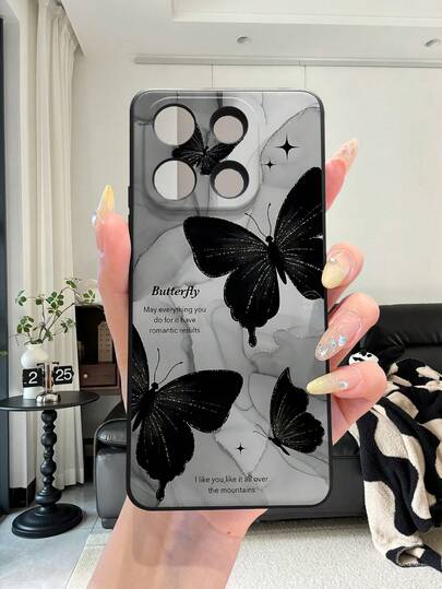 1pc Premium Luxury Minimalist Black Marble Butterfly Pattern Phone Case Compatible With Android Smartphones Such As S26 Ultra/S25 Ultra/S24 Ultra/S23 Ultra/S22 Ultra, A57/A37/A56/A55/A54/A53, 12/13C/Note 13, A16/A17/A3X, Honor, Series. Features Include Anti-Fingerprint, Shock-Proof, And Drop-Proof Silicone Soft Case. [International Version, Not Domestic]