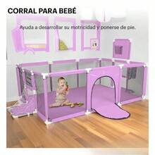 Corral para Bebé con Gimnasio de Juegos, Porterías y Tablero Infantil Multifuncional - Gris - Ver 2