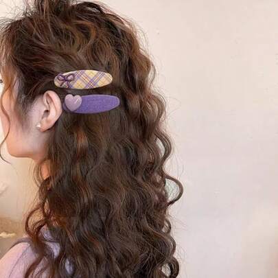 1pc Heart-Shaped Bow Plaid Hair Clip, Elegant Side Bangs Clip, Sweet & Versatile New Hair Accessory