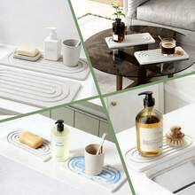 2pcs Silica Gel Coasters, Kitchen Countertop Absorbent Pad, Bathroom & Kitchen Countertop Quick Dry Stone Mat Tray, Suitable For Soap Dish Tray - Light Grey - View 6