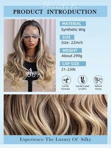 13X4 Frontal Lace Women's Wig, 22 Inches Long,Curly Wave Design, Including Baby Hair That Can Be Split Into Medium, Partial, And Free Parts, Naturally Cute, Made Of Imported Japanese Silk Material, Soft And Comfortable, Heat-Resistant - Blonde Ombre - View 9