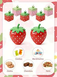 10个装甜美红粉草莓糖果盒，3D纸质水果糖果盒，创意草莓造型礼盒，乡村风夏季派对包装，婚礼回礼，可爱女孩糖果盒，草莓主题一周岁生日派对礼物，适合仙女风爱好者 - 多色 - 查看 6