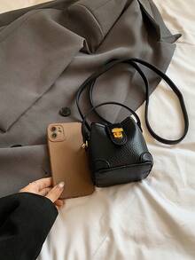 New Arrival Cute Mini Handbag, Gold Lock Small Bucket Bag, Cosmetic Pouch, Small Crossbody Bag, Accessory Bag, Hanging Decor Bag, Evening Bag, Coin Purse - Black - View 12