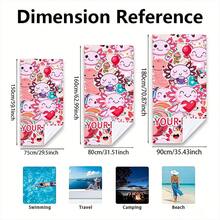 Vibrant Whimsical Cartoon Axolotl Pattern Beach Towel, Soft Pink Pastel Red & White Colorway Featuring Cute Axolotls With Balloons, Mugs, Hearts & Headphones, Absorbent Quick-Dry Lightweight Sand- - A - 查看 8