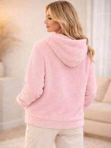 Women's Fleece Sweatshirt With Hood - Pink - View 2