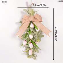 1 pieza Guirnalda de tulipán con lazo de oreja de cordero y gota, decoración artificial verde para colgar en la puerta, adecuada para ambientación de primavera/verano, decoración de pared de estilo granja para días festivos, apta para todas las estaciones, hogar, jardín, boda o regalo - A - Ver 21
