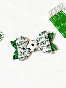 2-teiliges 2026 Fußball-WM Haaraccessoire-Set, grüner Fußball-Muster Satinschleife und Glitzer-Pailletten-Schleife Haarclip, sportlicher rutschfester Haarschmuck für Frauen und Mädchen für den Spieltag - Grün - Übersicht 4