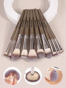 10/18pcs Professional Makeup Brush Set, Soft Fiber Material, Portable, Including Foundation Brush, Eyeshadow Brush, Blending Brush, Eyebrow Brush, Travel Makeup Brush Set - Champagne - View 6
