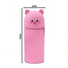 1 pieza Estuche de lápiz de silicona con diseño de gato, perro o oso de dibujos animados, estuche cilíndrico recto, organizador de escritorio para papelería y portaplumas - Estilo de pierna recta - Ver 15
