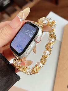 1条水晶串珠彩色链条表带，兼容苹果手表表带38mm 40mm 41mm 42mm 44mm 45mm 49mm (S10 42)mm (S10 46)mm (S11 42)mm (S11 49)mm，女士款，优雅精致的表带，兼容 Series 11 Ultra 3 SE3 Ultra 2 S10 SE2 9 8 7 SE 6 5 4 3 2 1，适合搭配各种服饰，日常佩戴，度假休闲。 - 白金 - 查看 2