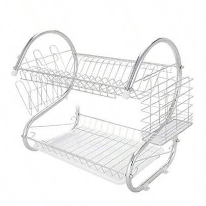 YQQDish Drying RackMultifunctional S-Shaped Dual Layers Bowls and Dishes and Chopsticks and Spoons Collection Shelf Dish Drainer Kitchen Ware Storage Rack Silver/1912508