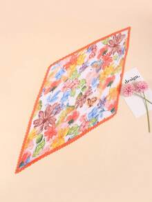1pc Women's Versatile Bandana Scarf, Crinkle Printed Neckerchief Headband, Suitable For All Seasons And Daily Use,Travel Essential,Beach Towel - Orange - View 3