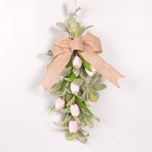 1 pieza Guirnalda de tulipán con lazo de oreja de cordero y gota, decoración artificial verde para colgar en la puerta, adecuada para ambientación de primavera/verano, decoración de pared de estilo granja para días festivos, apta para todas las estaciones, hogar, jardín, boda o regalo - A - Ver 6