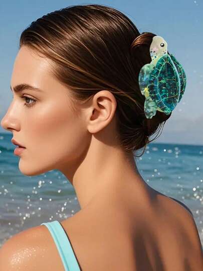 1 chiếc kẹp tóc hình rùa biển bằng nhựa acetate, thích hợp để sử dụng hàng ngày.