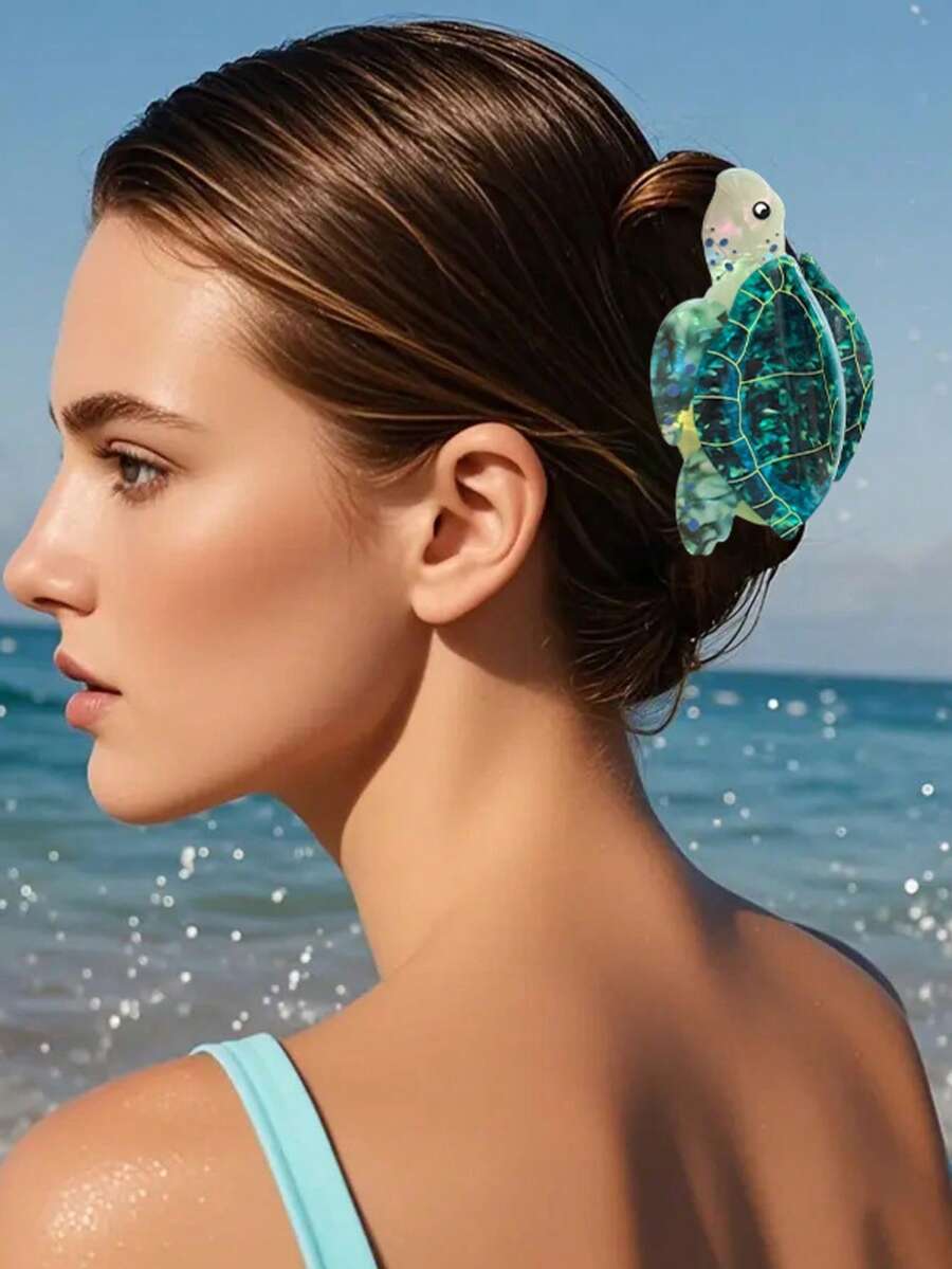 1个醋酸纤维海龟发夹，适合日常佩戴 - 彩色 - 查看 1