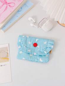 Cute Ditsy Floral Small Bag Multi-Functional Items Storage Bag Bow & Lace Decor Coin Purse Soft Corduroy Coin Wallet Lovely Strawberry Print Card Bag Flap-Up Design Card Holder Girls' Accessories Bag Ruffles Decor Lipstick Pouch Mini Cosmetics Storage Bag Portable Travel Makeup - Multicolor - View 12