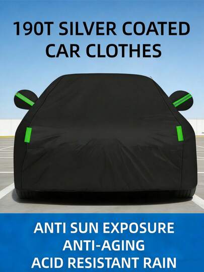 SUV Car Cover, Waterproof Outdoor Car Cover, All-Weather Protection Against Sun, Frost, And Snow, Suitable For SUV And Outdoor Vehicles, Protection Against Snow, Rain, UV, And Dust - Premium Full Car Exterior Cover With Reflective Strips And Windproof Strap, Black 190T Coated Polyester Fabric Car Cover, Waterproof, Sunproof, With Polyester Reflective Strips, Thick Waterproof Full Car Exterior Cover