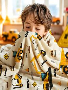Custom Construction Blanket Engineer Birthday Gift Personalized Kids Blanket With Name Soft Baby Blanket Excavator Truck - Multicolor - View 3