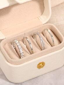 4pcs Set Elegant Cubic Zirconia Stone Rings With Gift Box, Suitable For Women, Applicable For Wedding, Engagement, Anniversary Party, Jewelry Valentine's Day Gift And More - 1# - View 3