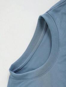 Manfinity LEGND Loose Fit Men's Solid Color Round Neck Short Sleeve Casual T-Shirt - 藍色 - 查看 4