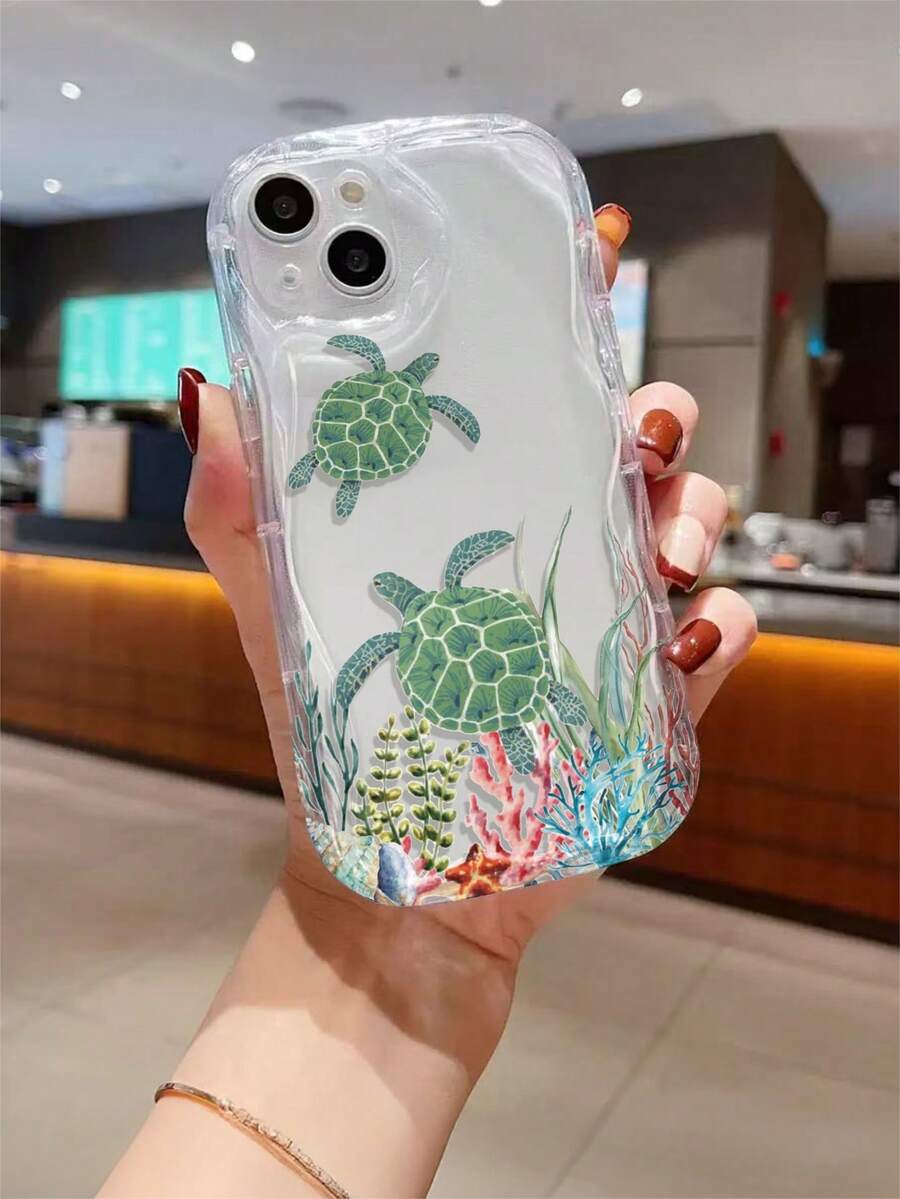 1个海龟图案，米白色透明防摔手机壳，TPU材质，可作为节日礼物赠送，兼容苹果Xs/Xsmax/Xr/11/12/13/14/15/16pro/Promax/14/15/16plus/17，男女通用 - 彩色 - 查看 1