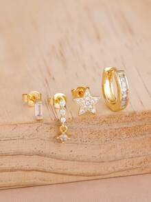4PCS Fashion Star Stud Earrings Sets For Women 18K Gold Plated Simple Geometry Hoop Earring Cartilage Piercing Jewelry - 1-gold-4PCS - View 3