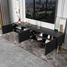 Black TV Stand, 190 Cm (Length) X 38 Cm (Width) X 48 Cm (Height), Gold Table Legs - Black - View 5