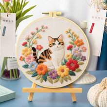 [Cat & Floral Theme] Round Embroidery DIY Kit, Cute Cat + Flower Pattern, Beginner Handmade Cross Stitch Set, Includes Embroidery Hoop, Thread, Suitable For Home Wall Decor - Multicolor - View 9