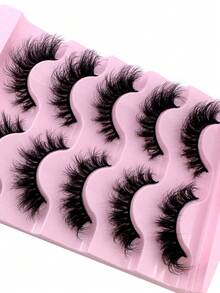 5 Pairs Fluffy Curly Dramatic Messy Faux Mink Eyelashes, Soft & Comfortable Synthetic Mink Lashes, Short Thick Natural False Lashes, Thick Criss-Cross Lashes, Multi-Layer Curled Lashes, Create Theatrical Dense Effect For Parties And Celebrations - Black - View 7