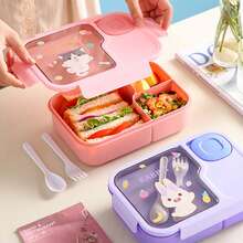 1 hộp cơm bento dễ thương, hộp cơm chống rò rỉ 3 ngăn, dùng được trong lò vi sóng (bao gồm thìa và dĩa) - Nhiều màu - Xem 2