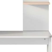 Desk/Work Table With Storage – White With Contrasting Slatted Wooden Top, Lower Cabinet With Doors And Open Upper Shelf, Office Design, 123.5 X 45 X 168.5 Cm - Wood Color + White - View 6