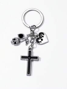 1pc Y2K Style Black Rhinestone Cross, Bow, Moon, Heart Shaped Metal Keychain, DIY Fashion Bag Charm, Gift For Friends - Multicolor - View 13