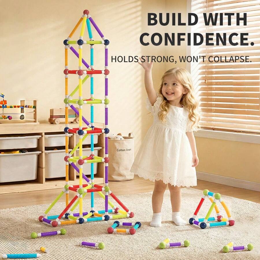 Kids DIY Telescopic Magnetic Rod, Magnetic Attraction Stretch Building Blocks, Intellectual Development Toys For Boys And Girls, Parent-Child Interactive Fun - Multicolor - View 1
