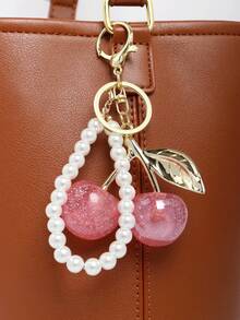 1pc Cherry Glass Pearl Wallet Charm/Keychain, Handbag Accessory - Cherry Keychain Charm, Cute Gift For Women - Multicolor - View 16